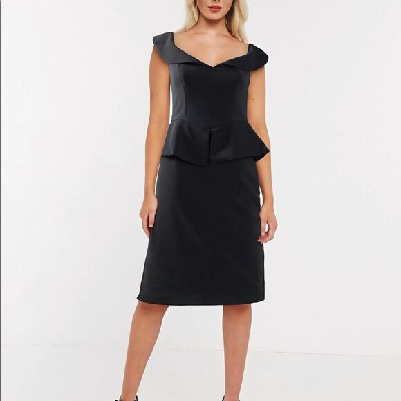 Bardot Off Shoulder Pencil Sweetheart Midi Cocktail Dress - Picture 1 of 10